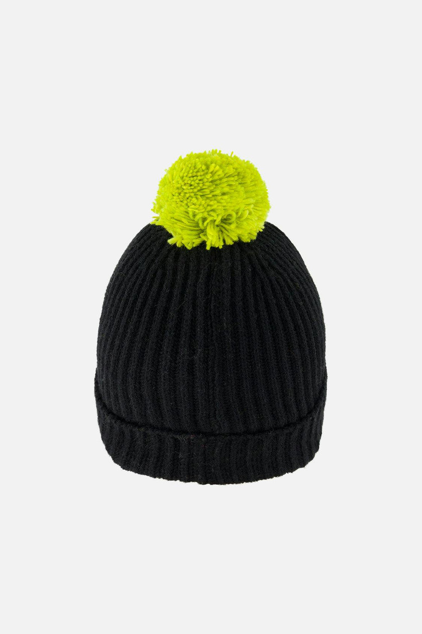 Winter Knit Hat with Pompom Black and Green