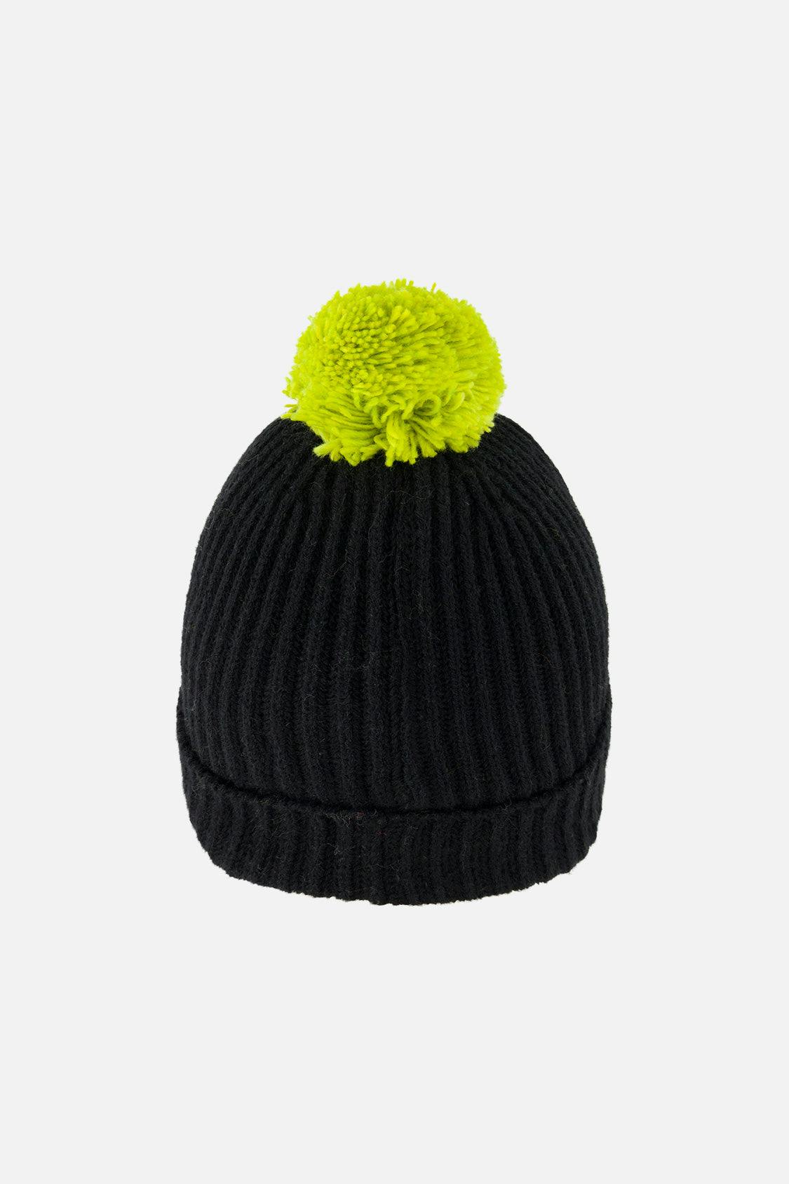 Winter Knit Hat with Pompom Black and Green