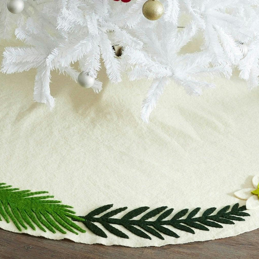 Handmade Christmas Tree Skirt Felt - Greenery Border Cream - 36"/60"/72" Arcadia Home