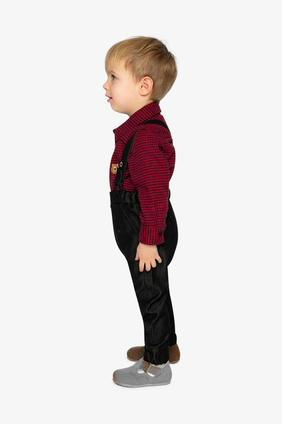 Baby Top & Pants Set Black And Red Houndstooth