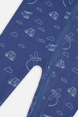 Baby Organic Cotton One Piece Pajama Blue Transport Print