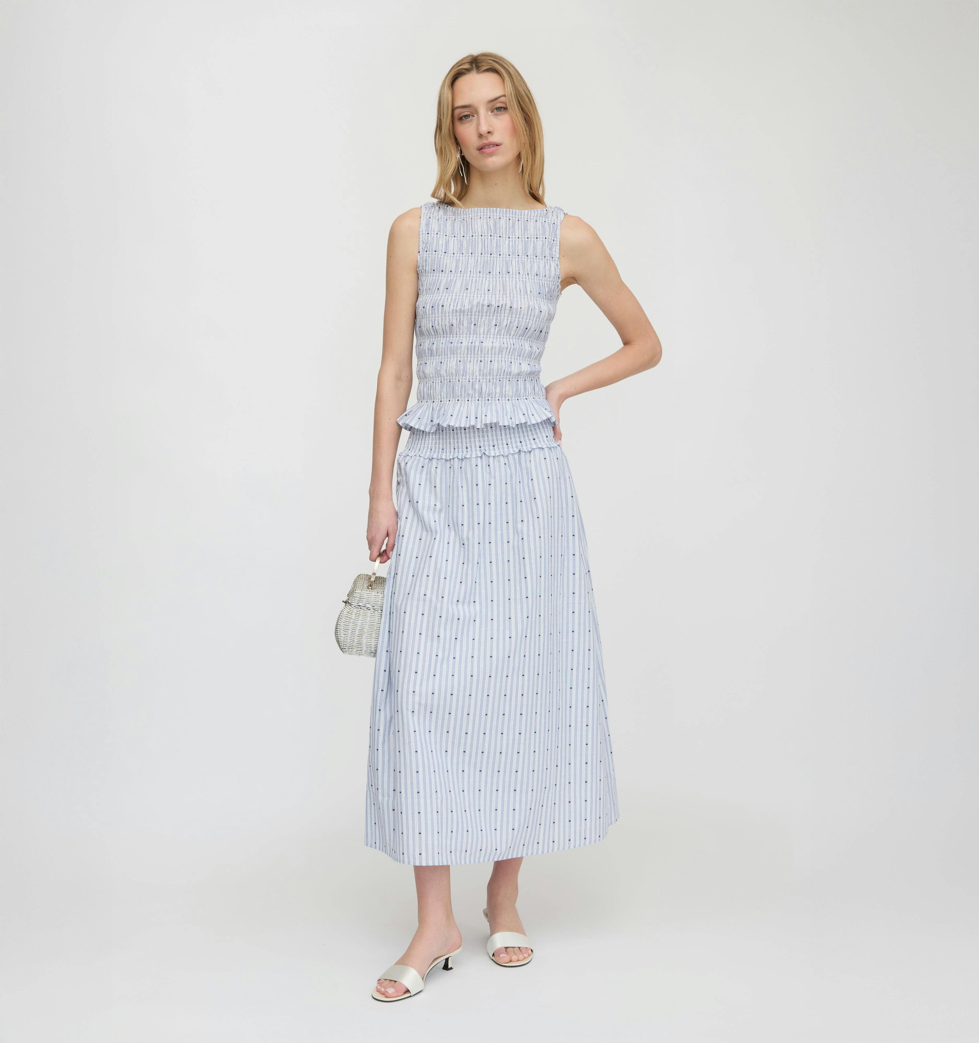The Delphine Nap Skirt - Blue Swiss Dot