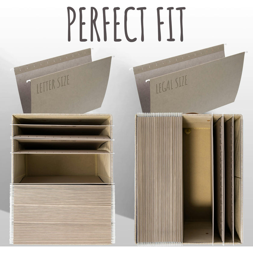 ZICOTO Decorative Ivory File Box Organizer Set of 2 - Collapsible Linen File Cabinet for Easy Folder Storage - Store All Your Documents and Folders in Style