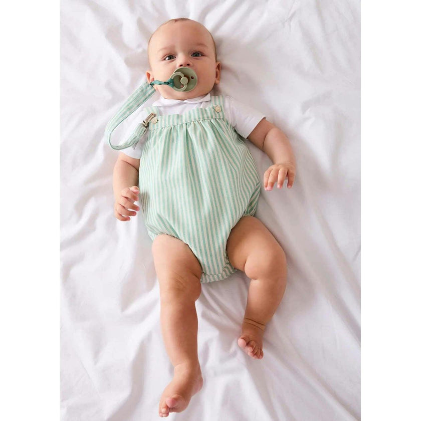Wimbledon Stripe Button Detail Romper in Green (3mths-2yrs)
