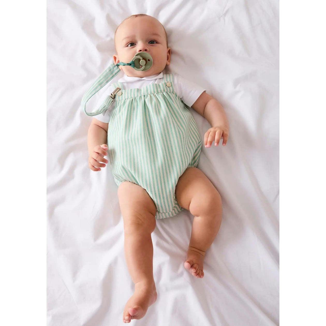 Wimbledon Stripe Button Detail Romper in Green (3mths-2yrs)
