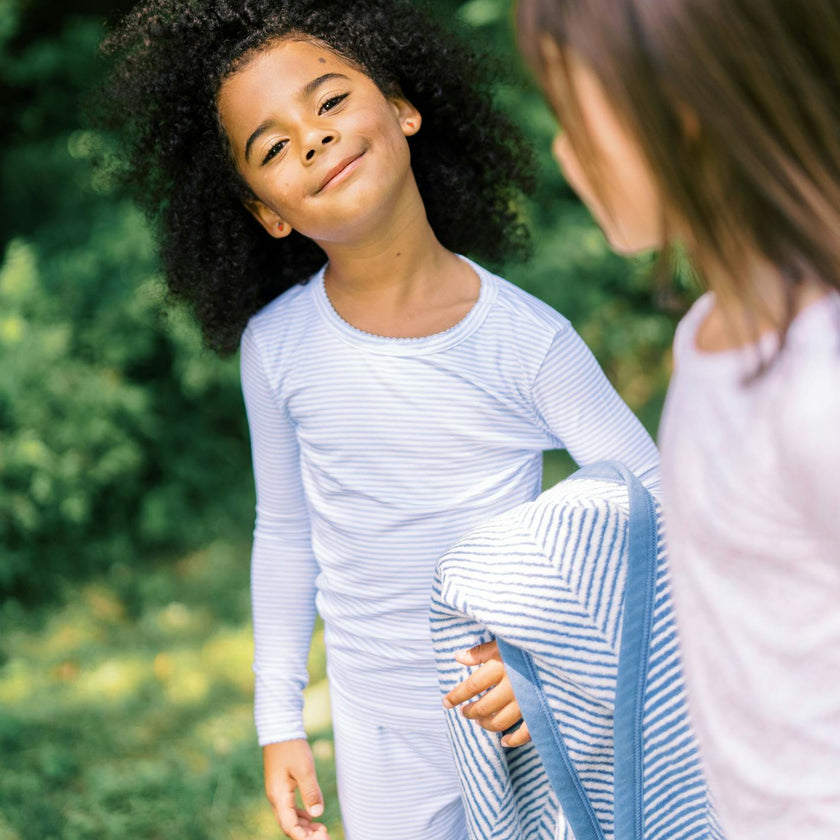 girls powder blue stripe pima pajamas set