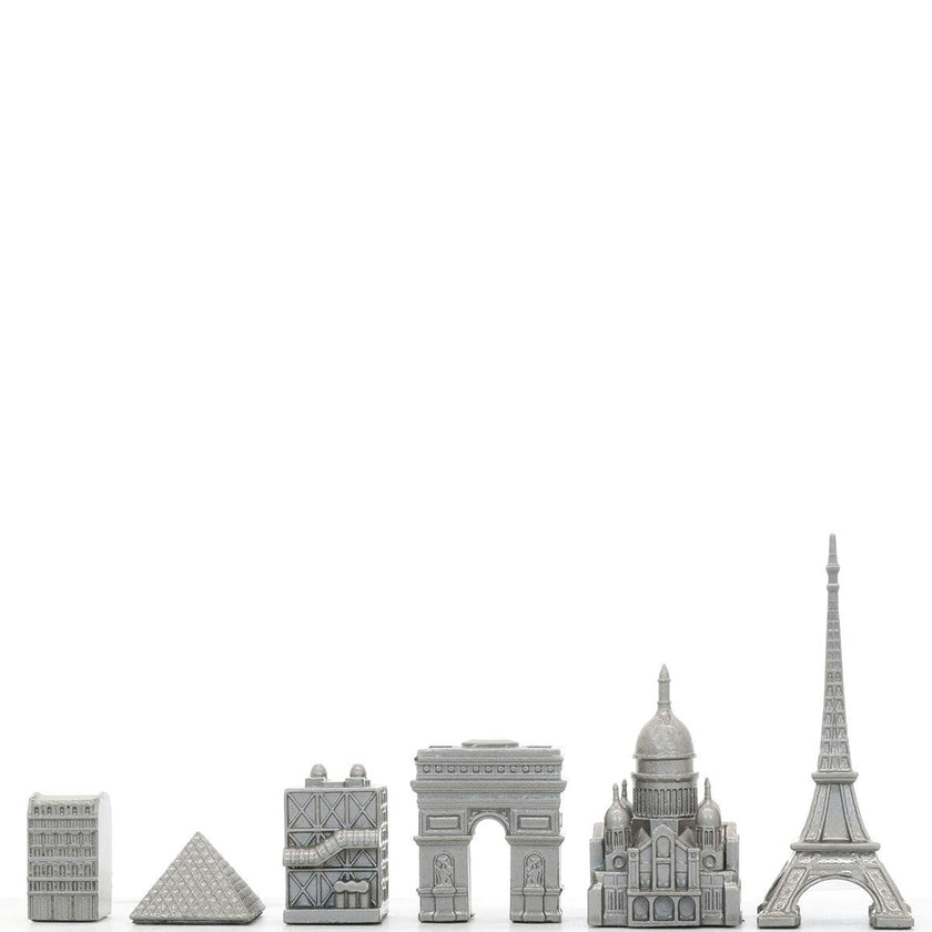 Chess Set Stainless Steel PARIS with Paris Map Board