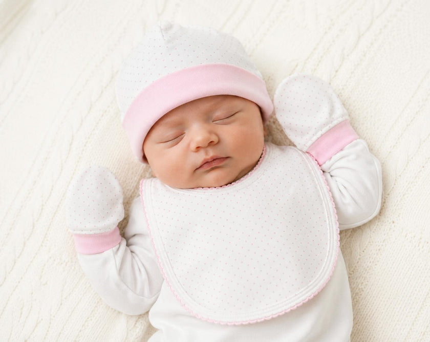 Newborn Deluxe Essentials Gift Set - 2 Bibs, 2 Hats & Mittens