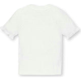 Organic Short Sleeve Ruffle Edge Sweater Knit Top, White