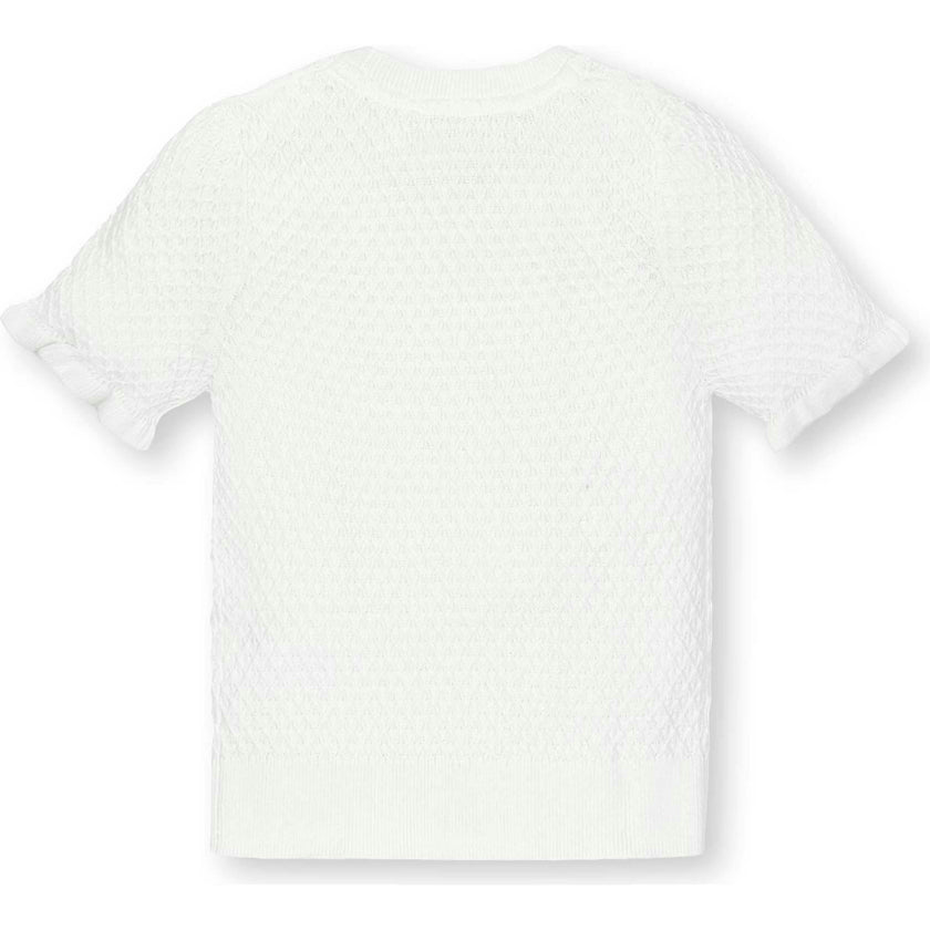Organic Short Sleeve Ruffle Edge Sweater Knit Top, White