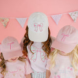 Sky Blue Floral Bow Patch Baseball Hat - White