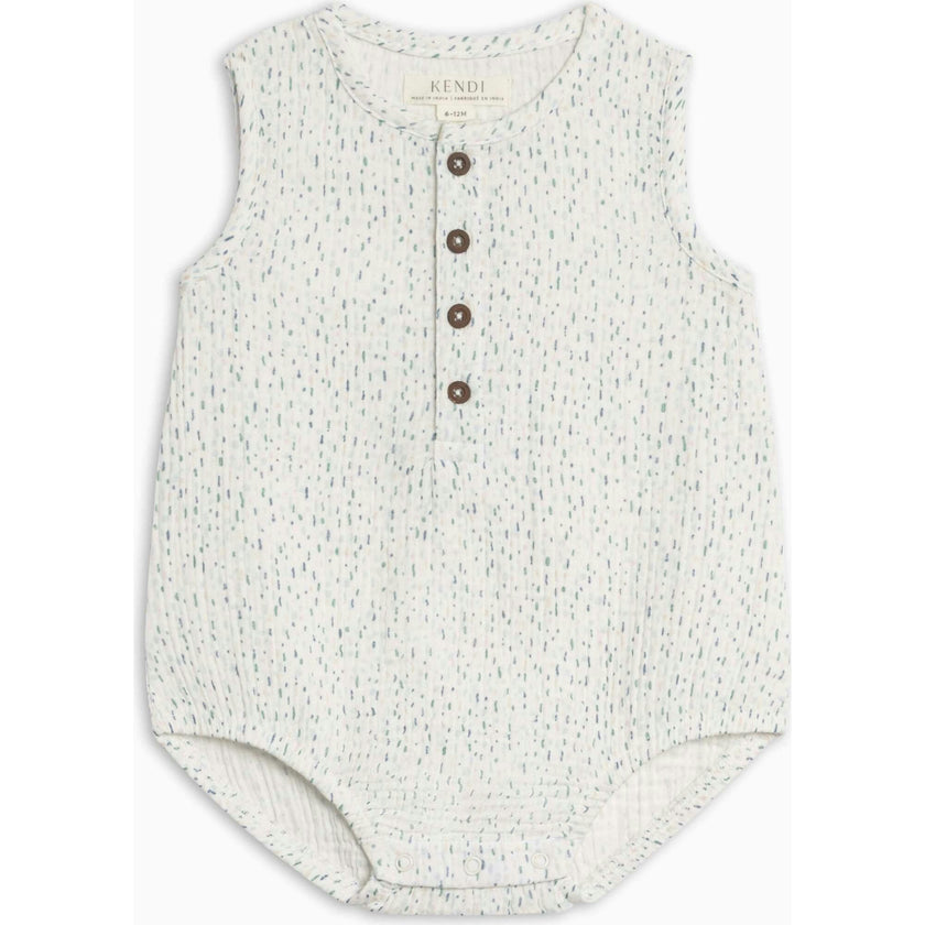 Bowie Muslin Bubble Romper - Pinehurst / Powder + Shell