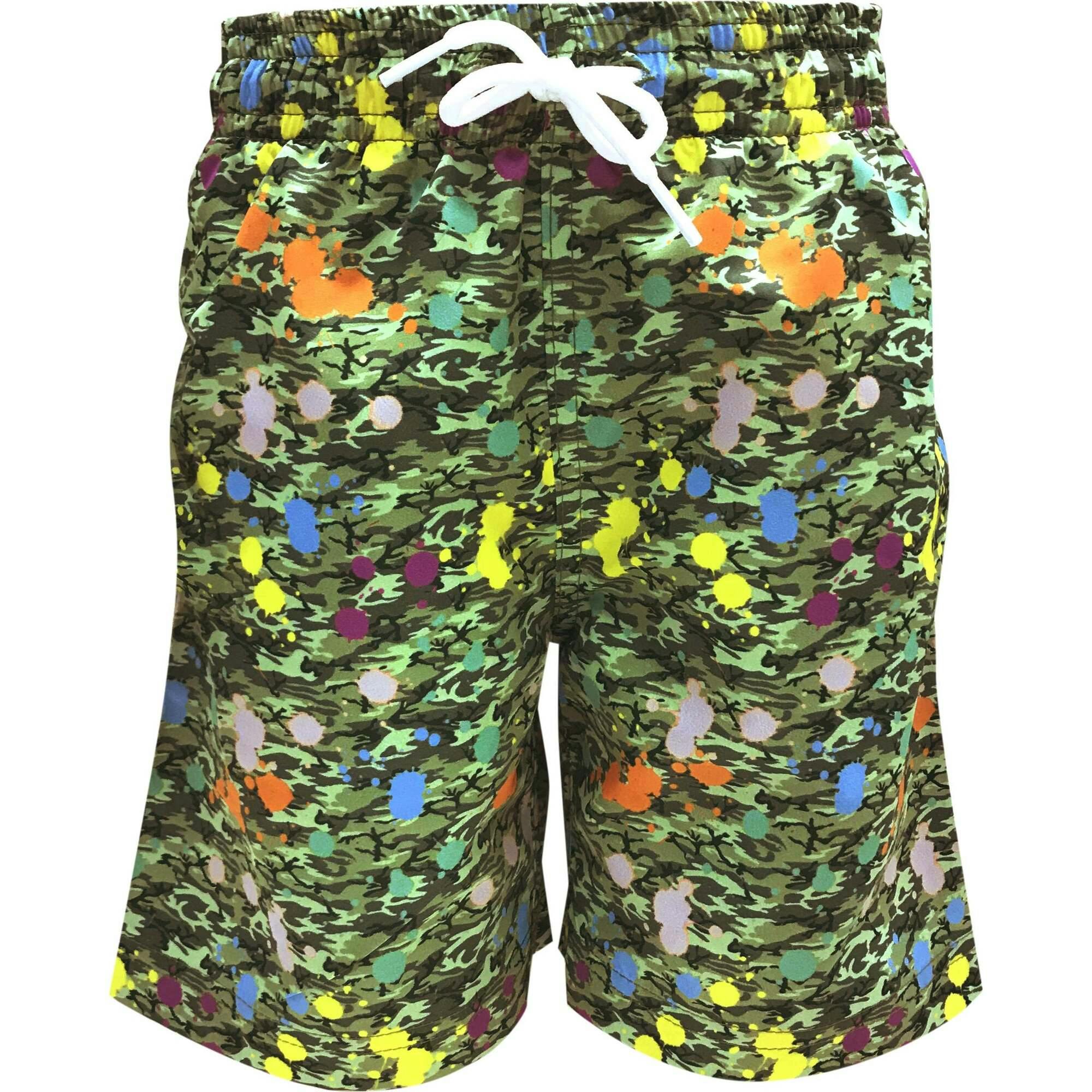 Kids' Camouflage Print Long Quick-Dry Swim Trunks