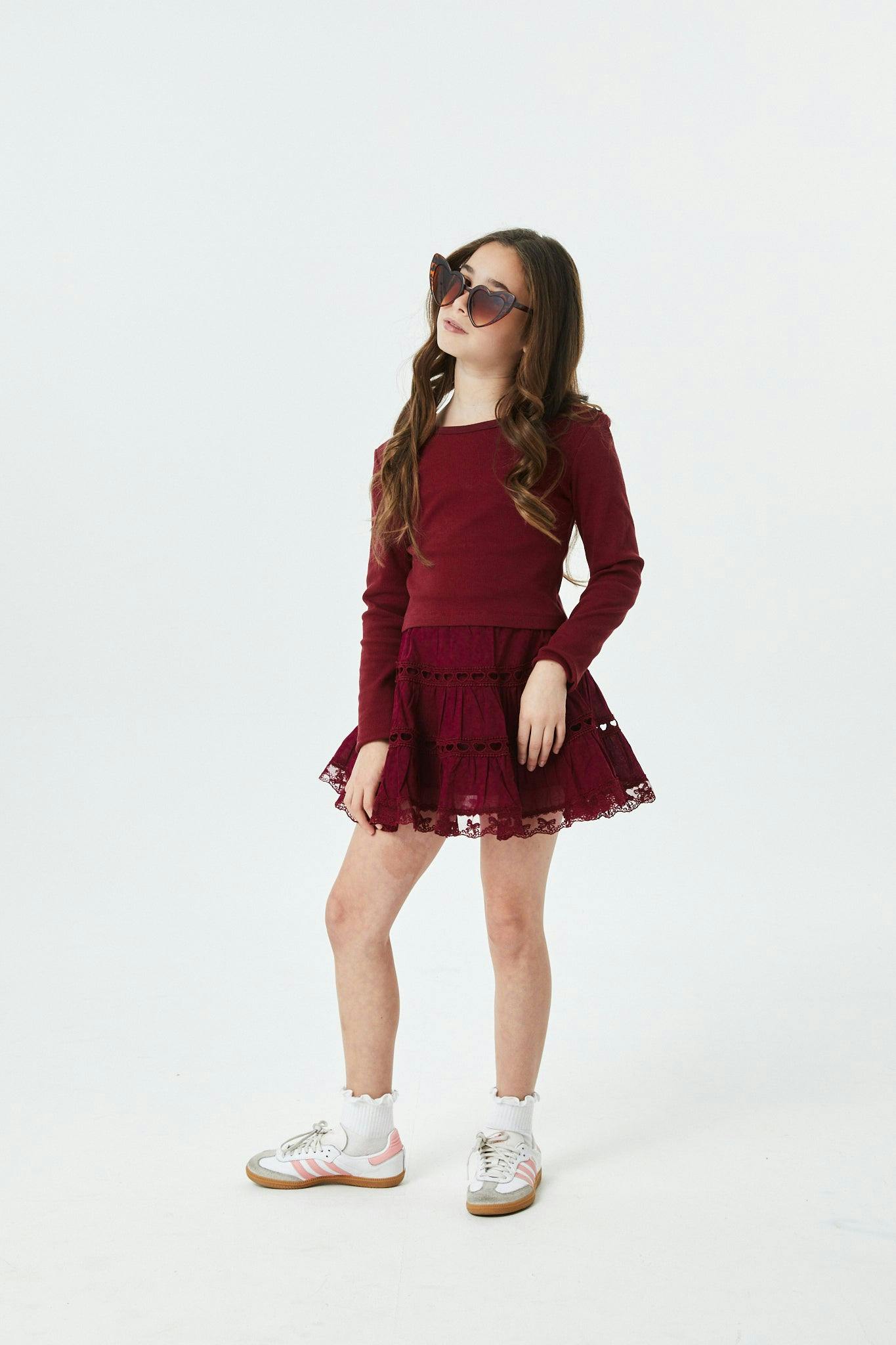 Bea Merlot Ribbed Long Sleeve
