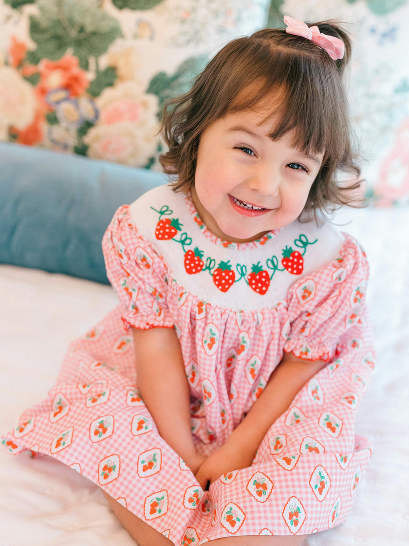 Checkered Strawberry Smocked Dress (FINAL SALE)