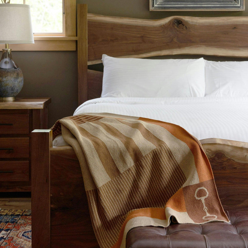 Cotton Sustainable Knit Plaid Throw Blanket - Equestrian Stable Stripe
