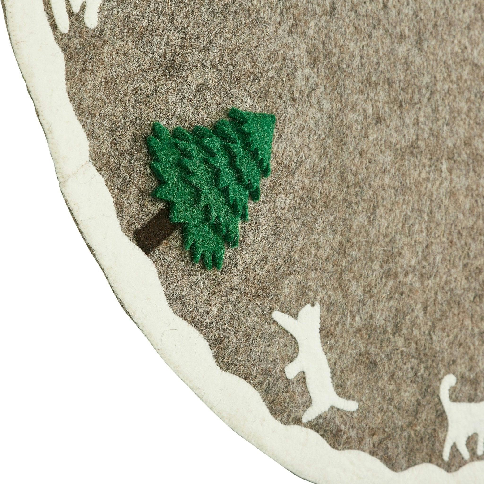 Handmade Felted Cats and Green Trees Grey Christmas Tree Skirt 36
