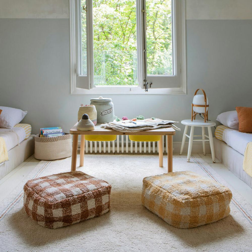Vichy Plush Tablecloth-Inspired Pouf