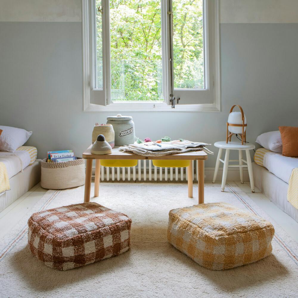 Vichy Plush Tablecloth-Inspired Pouf