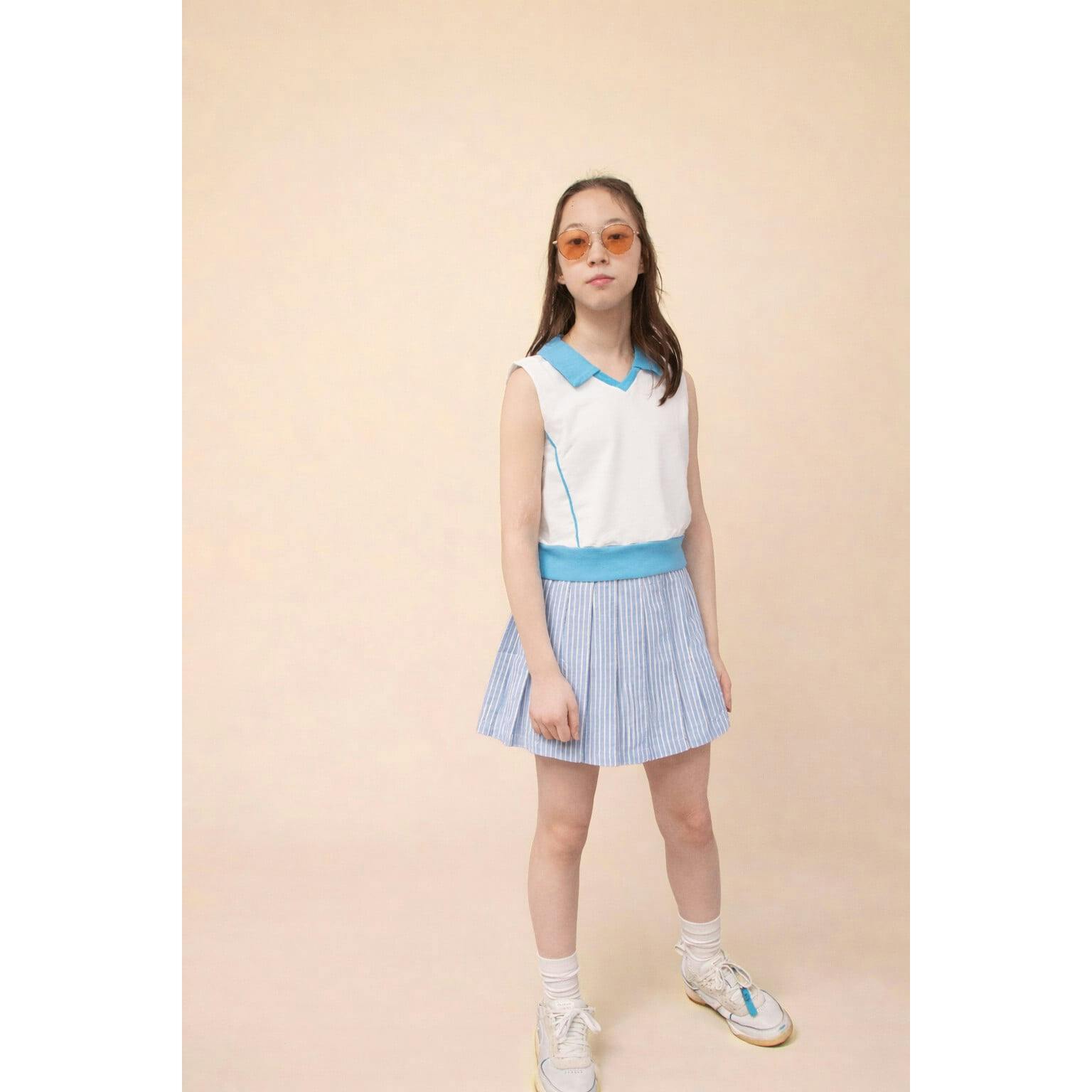 Organic Sleeveless Play Polo in Buzzer Blue Trim