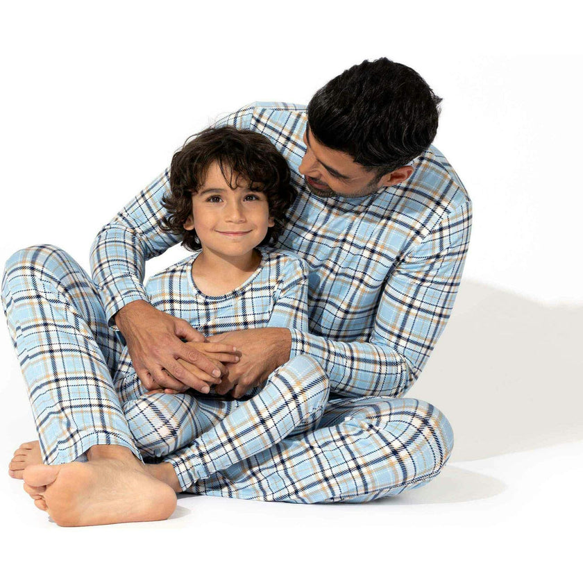 Holiday Plaid Blue Bamboo Kids Pajamas