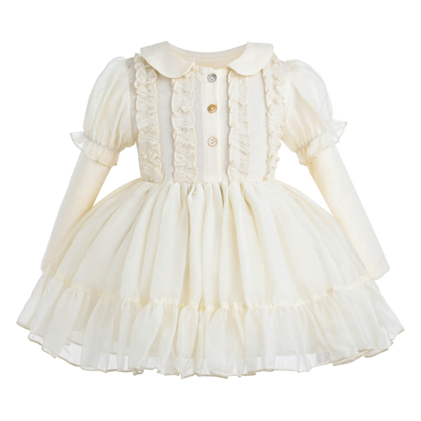 Beige Ruffle Collar Dress
