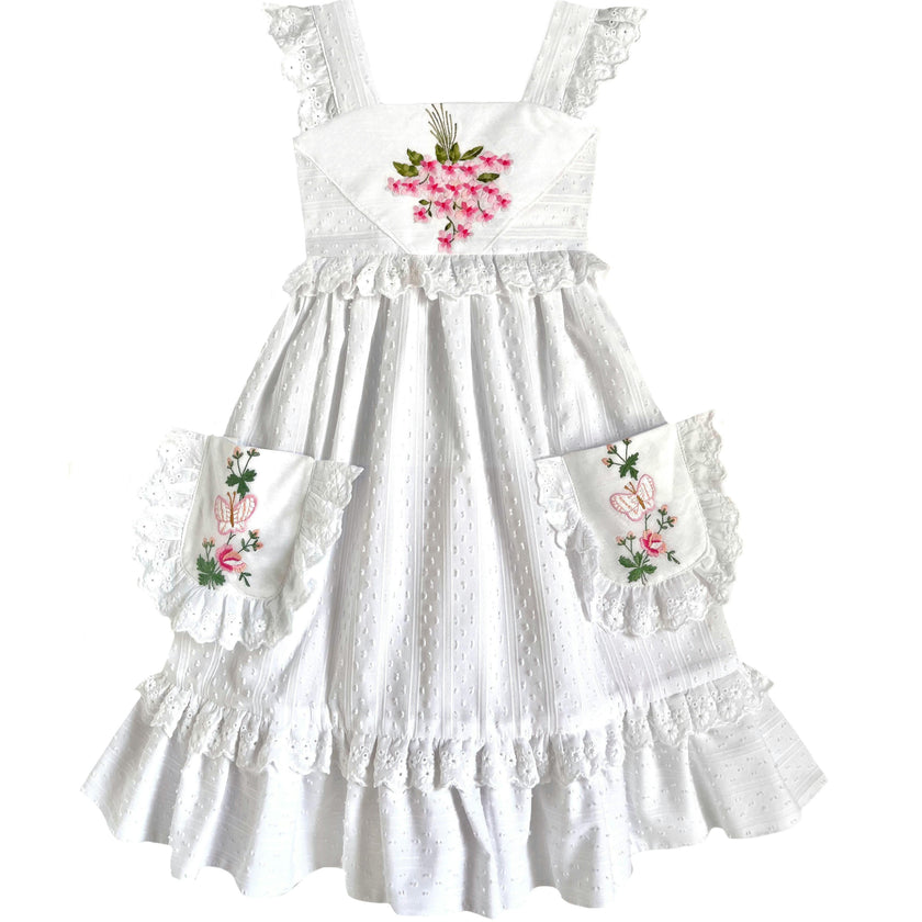 6T Heirloom Handkerchief Dress - Pink Hydrangeas & Butterflies