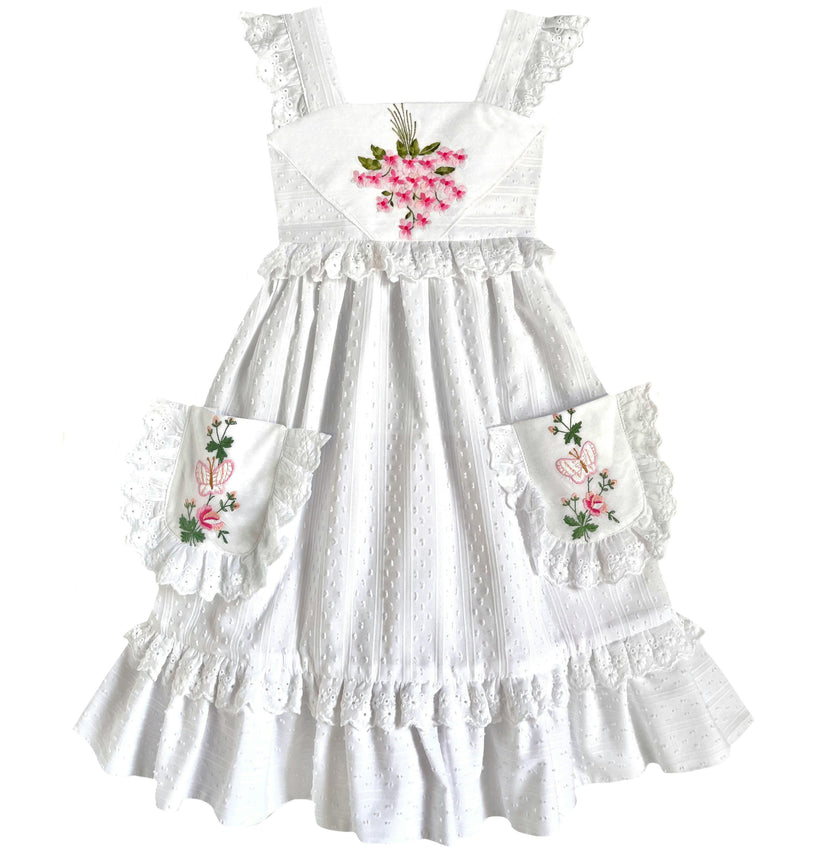 6T Heirloom Handkerchief Dress - Pink Hydrangeas & Butterflies