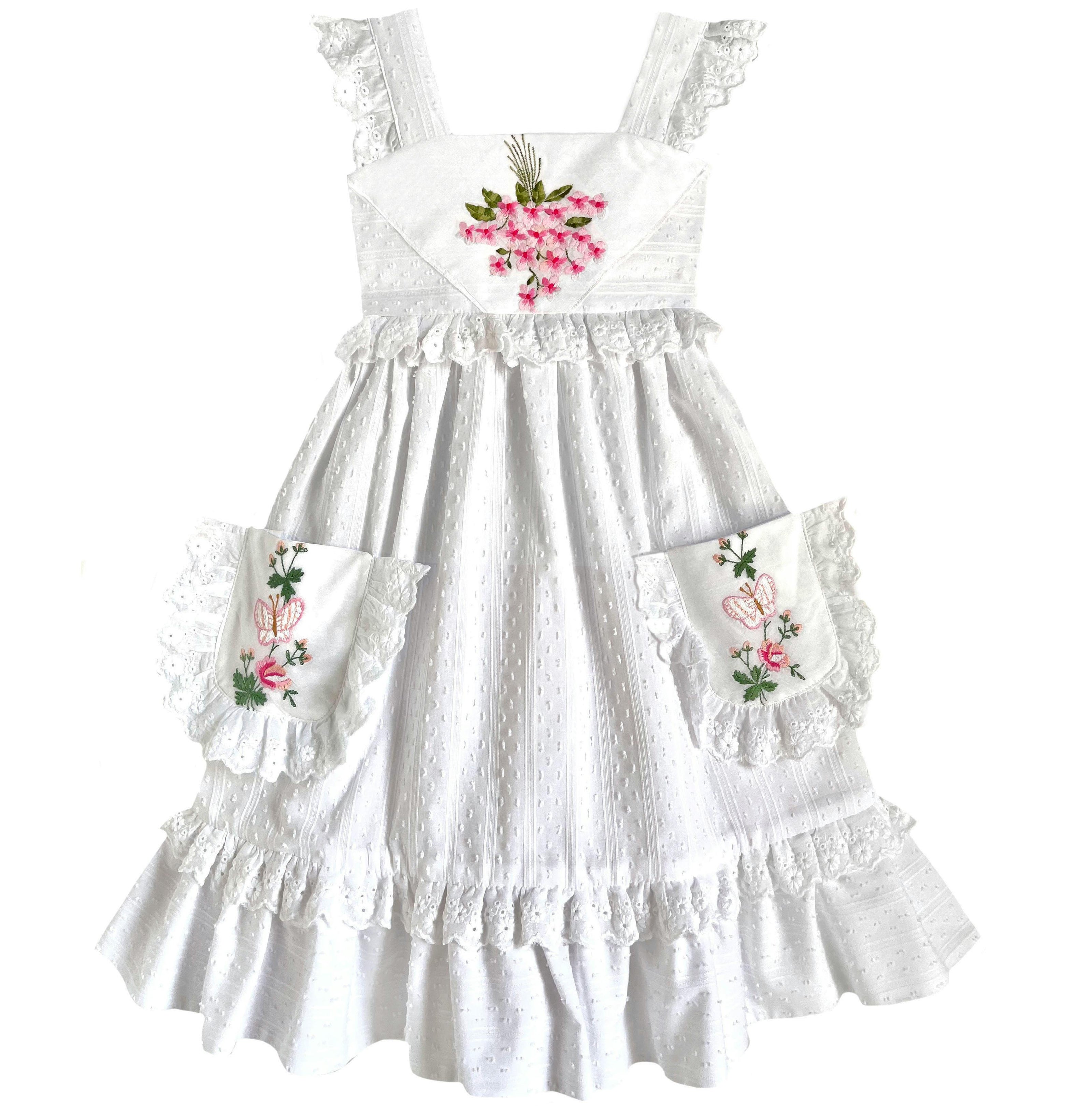 6T Heirloom Handkerchief Dress - Pink Hydrangeas & Butterflies