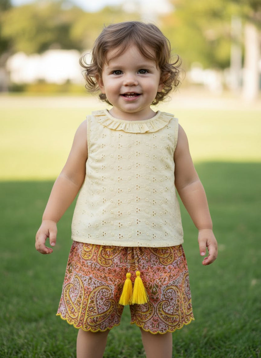 Yasmin Top and Shorts Set Butter Yellow — Cotton Girls Co-Ord | Infant to Tween 0-13 Years