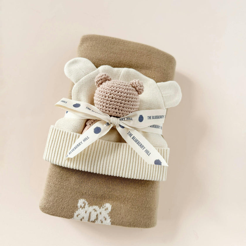 Cotton Crochet Bear Rattle Teether, Brown