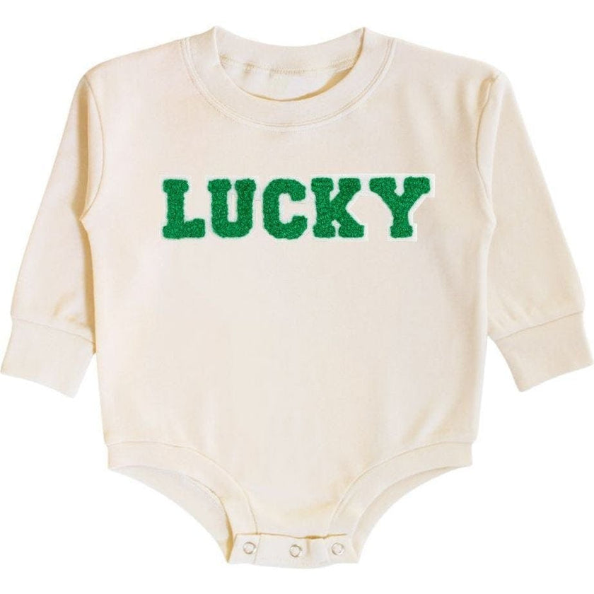 Lucky Varsity Patch St. Patrick's Day Long Sleeve Romper