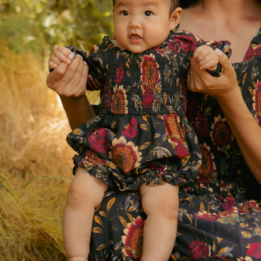 Baby Madeline Romper in Moody Sunflower