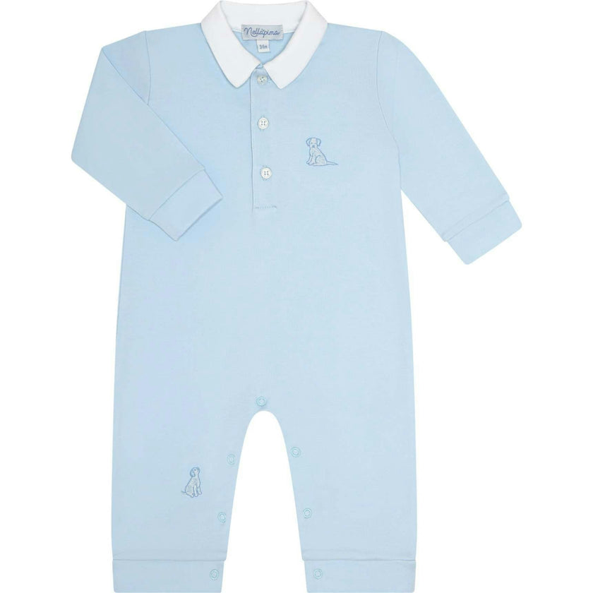 Blue Puppy Love Embroidery Romper LS