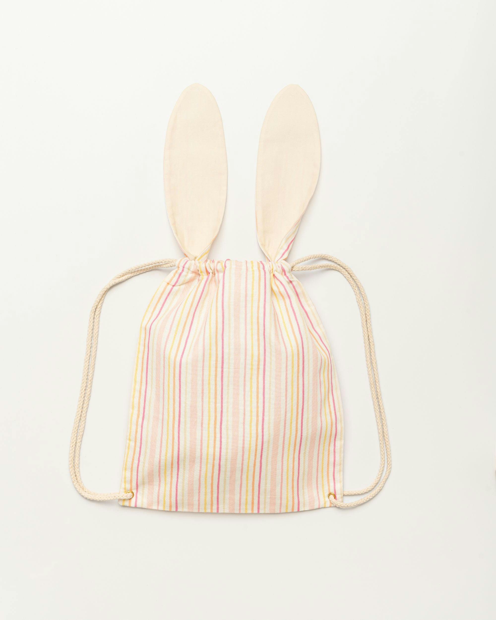 Bunny Drawstring Backpack - Pink Stripes
