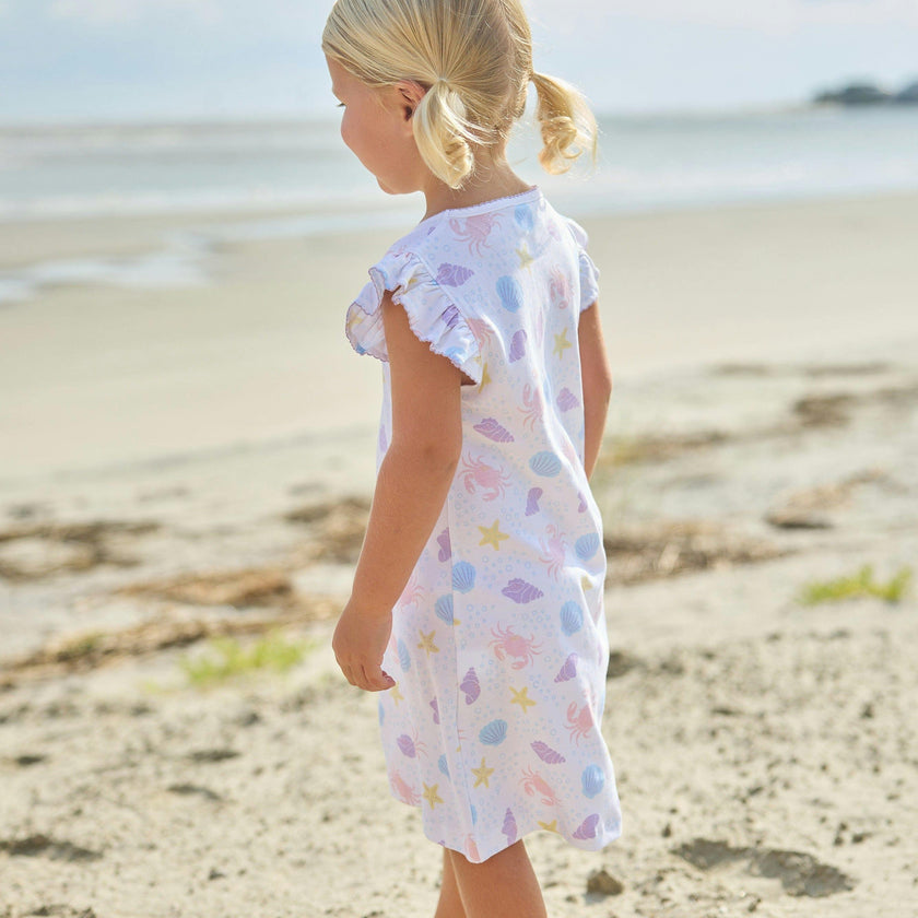 Printed Angel Sleeve Dress - Sea Shells