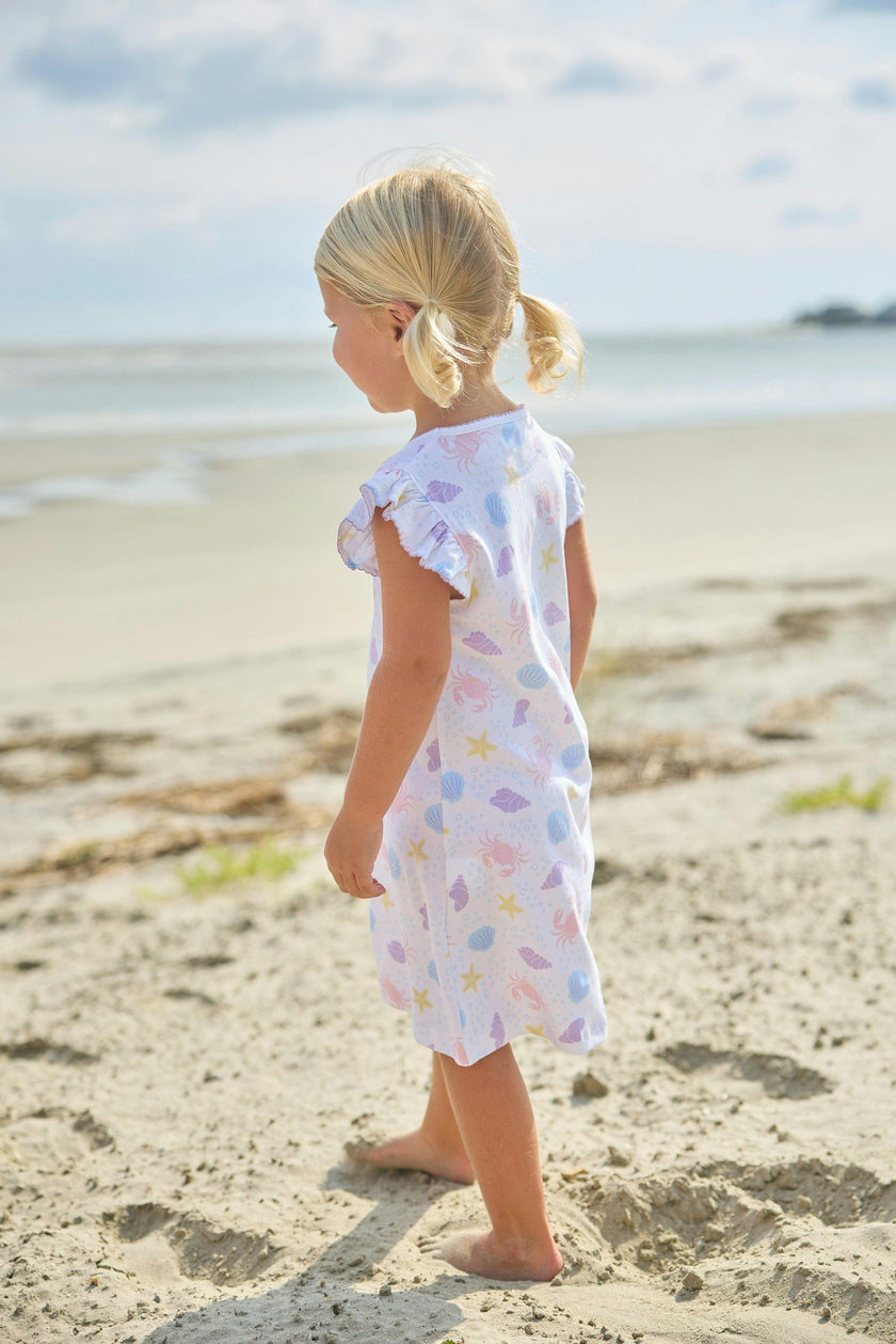 Printed Angel Sleeve Dress - Sea Shells