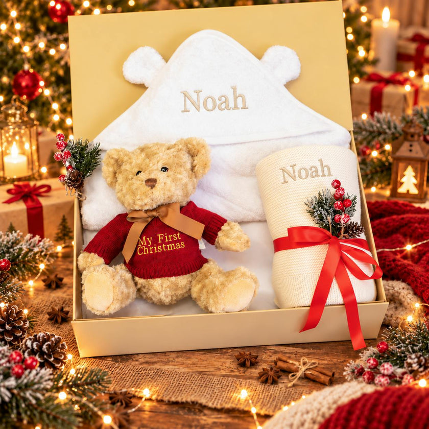 Christmas Personalized New Baby Welcome Gift Set