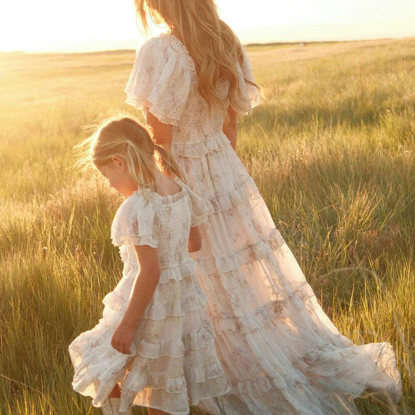 Mini Winnie Dress in Bright White Wispy Wildflower