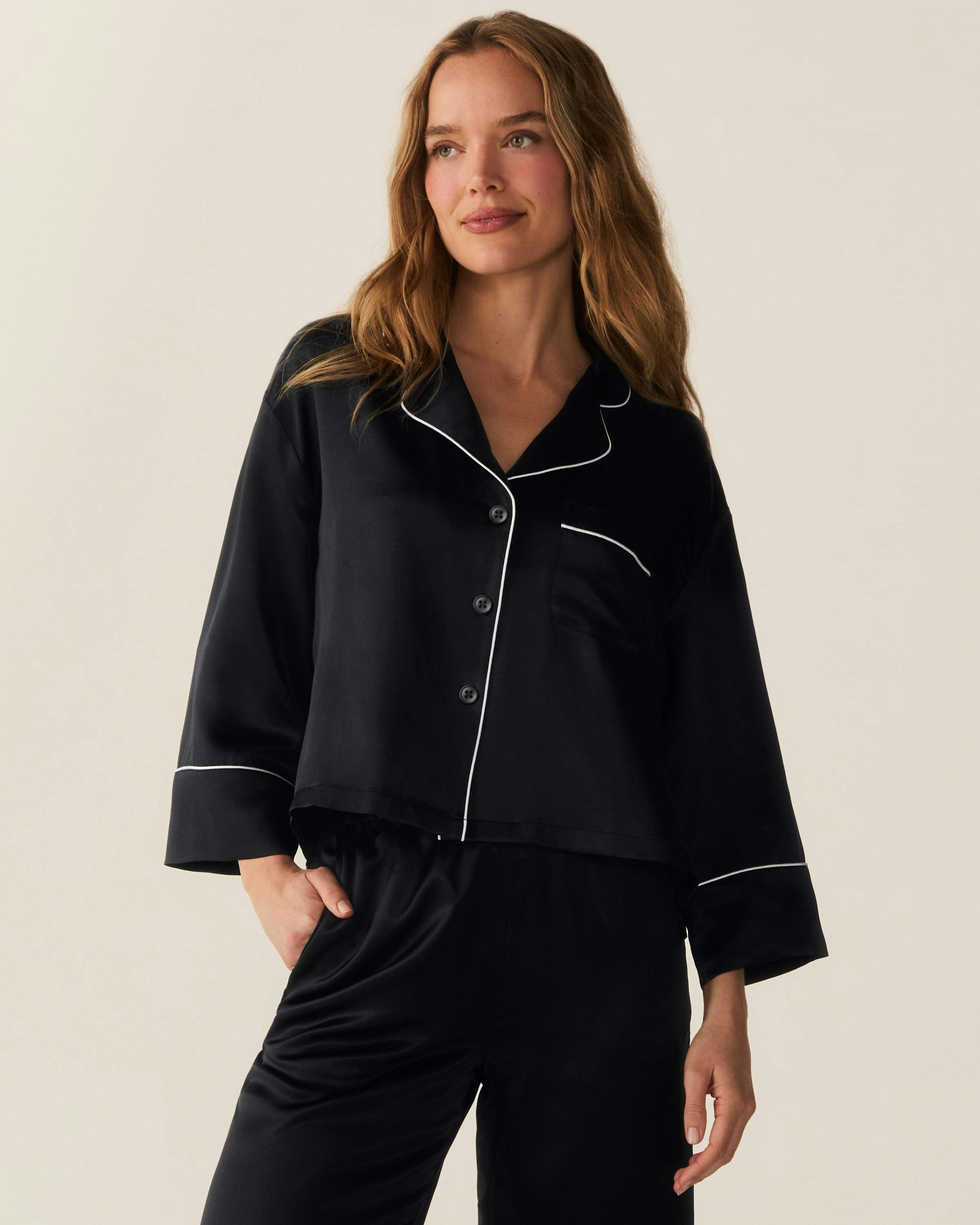 The Celine Silk Pajama Set in Black