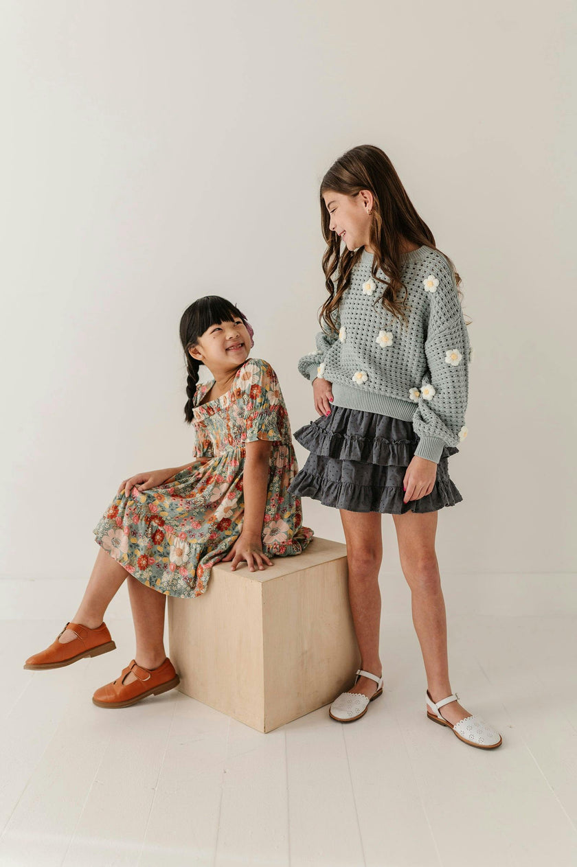 Girls Ruffled Skirt in Stormy Blue