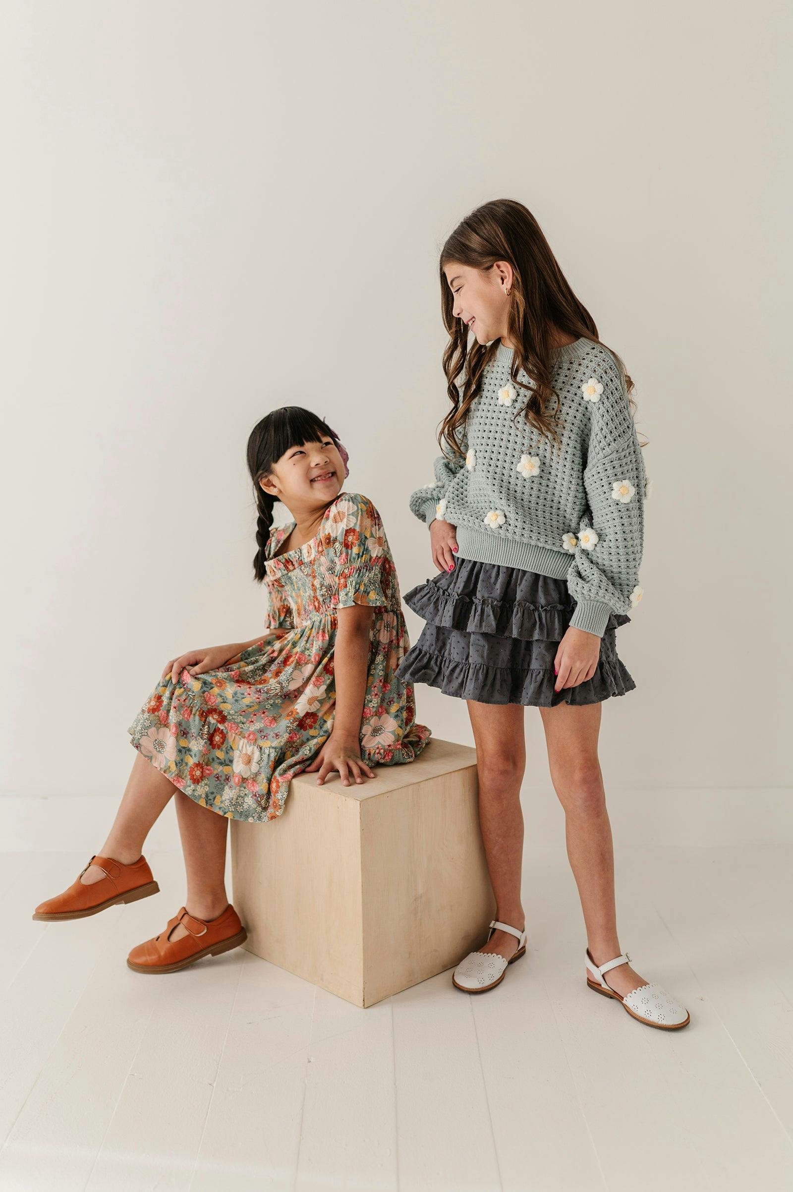 Girls Ruffled Skirt in Stormy Blue