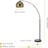 Arquer Arc Floor Lamp With Gold Shade And Black Marble Base