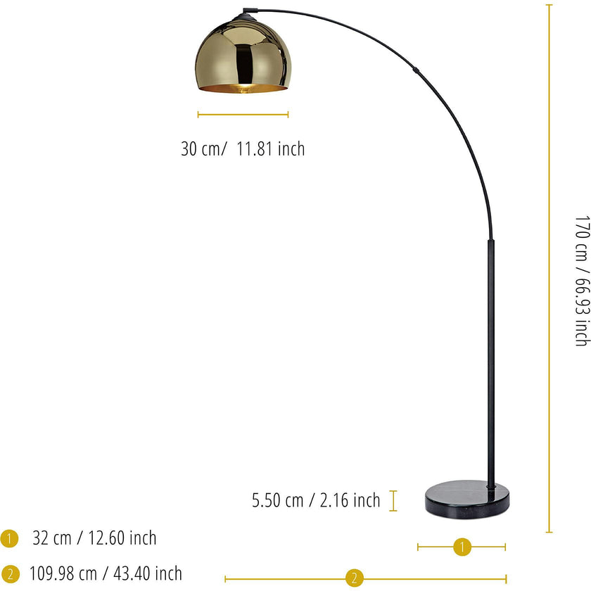 Arquer Arc Floor Lamp With Gold Shade And Black Marble Base