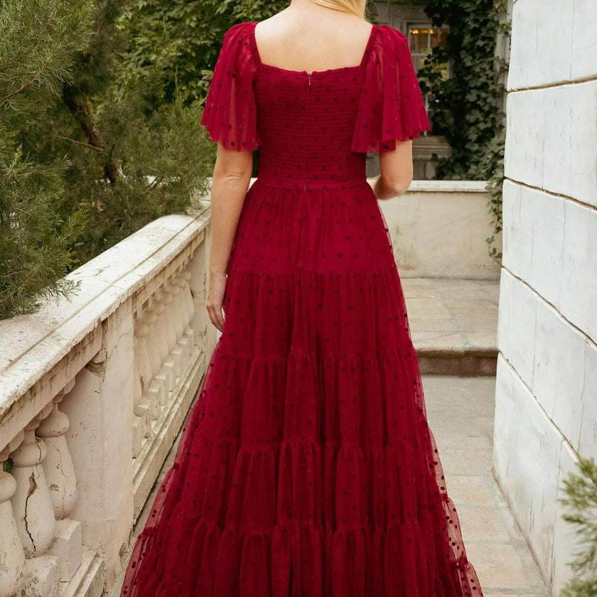 Solange Dress in Burgundy Tulle
