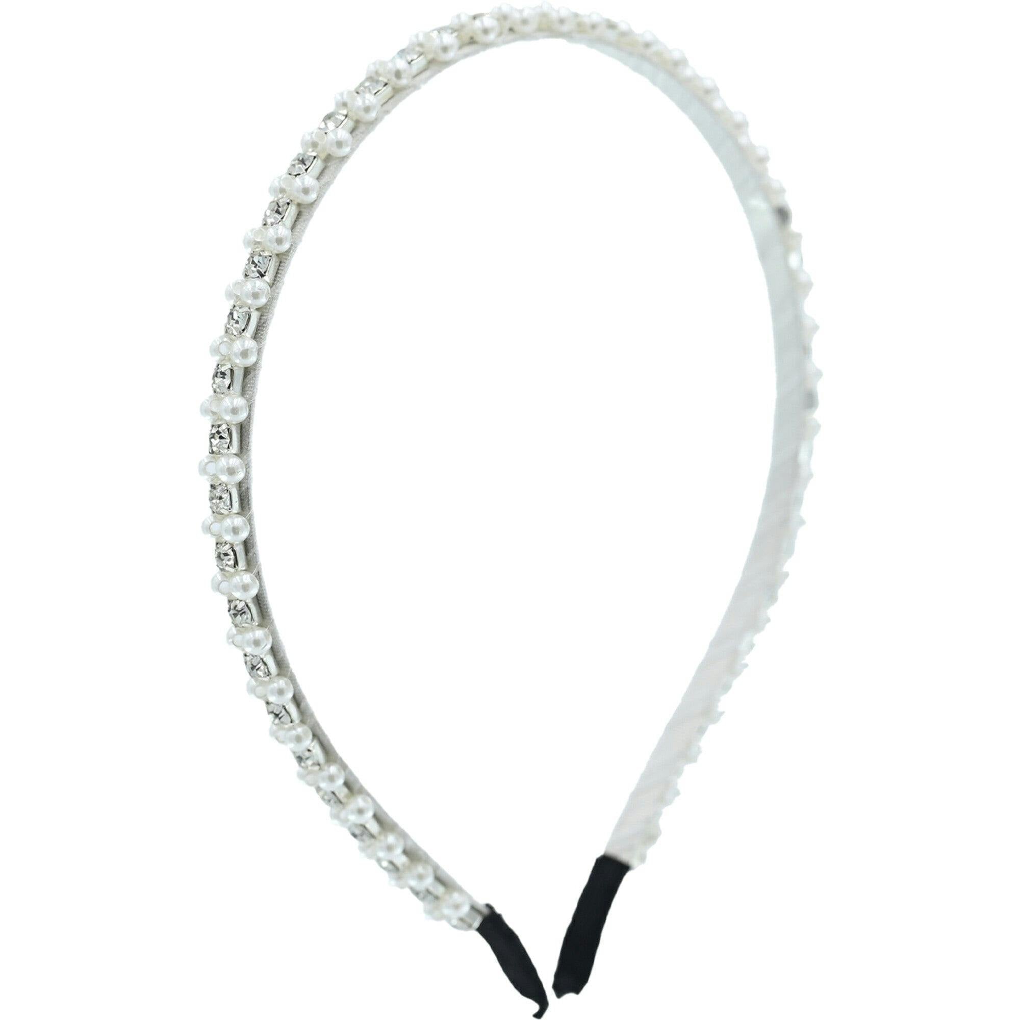 Platinum Rhinestone Embossed Pearl Headband