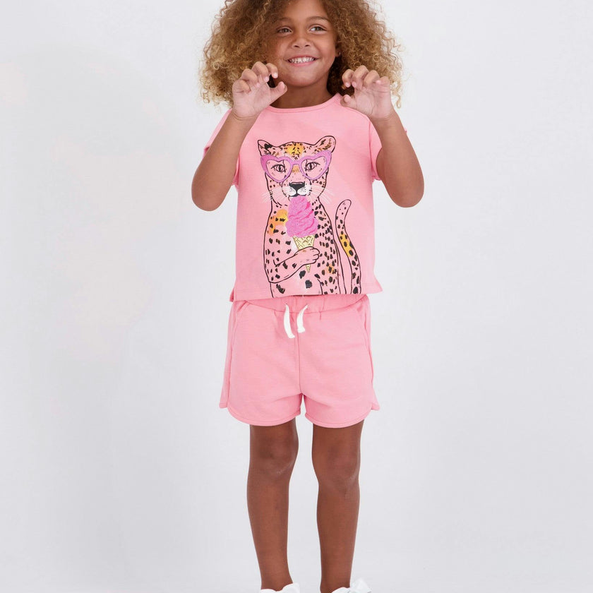 Girls French Terry Top & Short | Glitter Cheetah