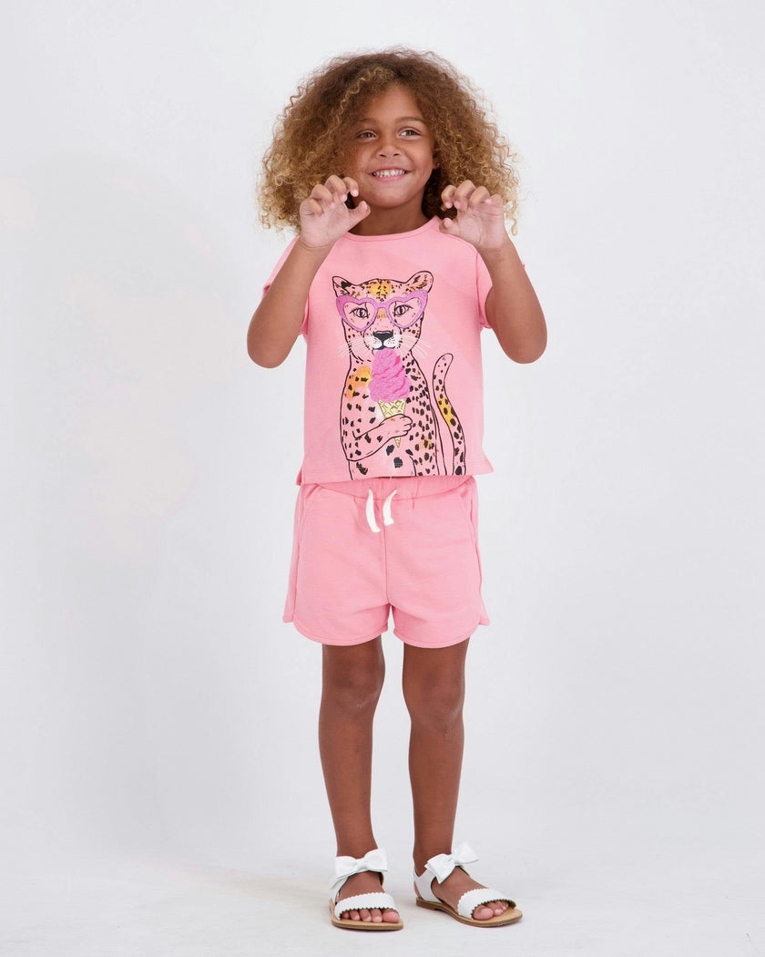 Girls French Terry Top & Short | Glitter Cheetah