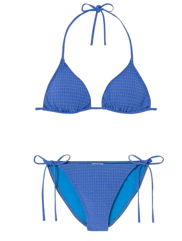 Girls' triangle two-piece swimsuit blue, blue/gold | CALYPSO 2P TRIANGLE