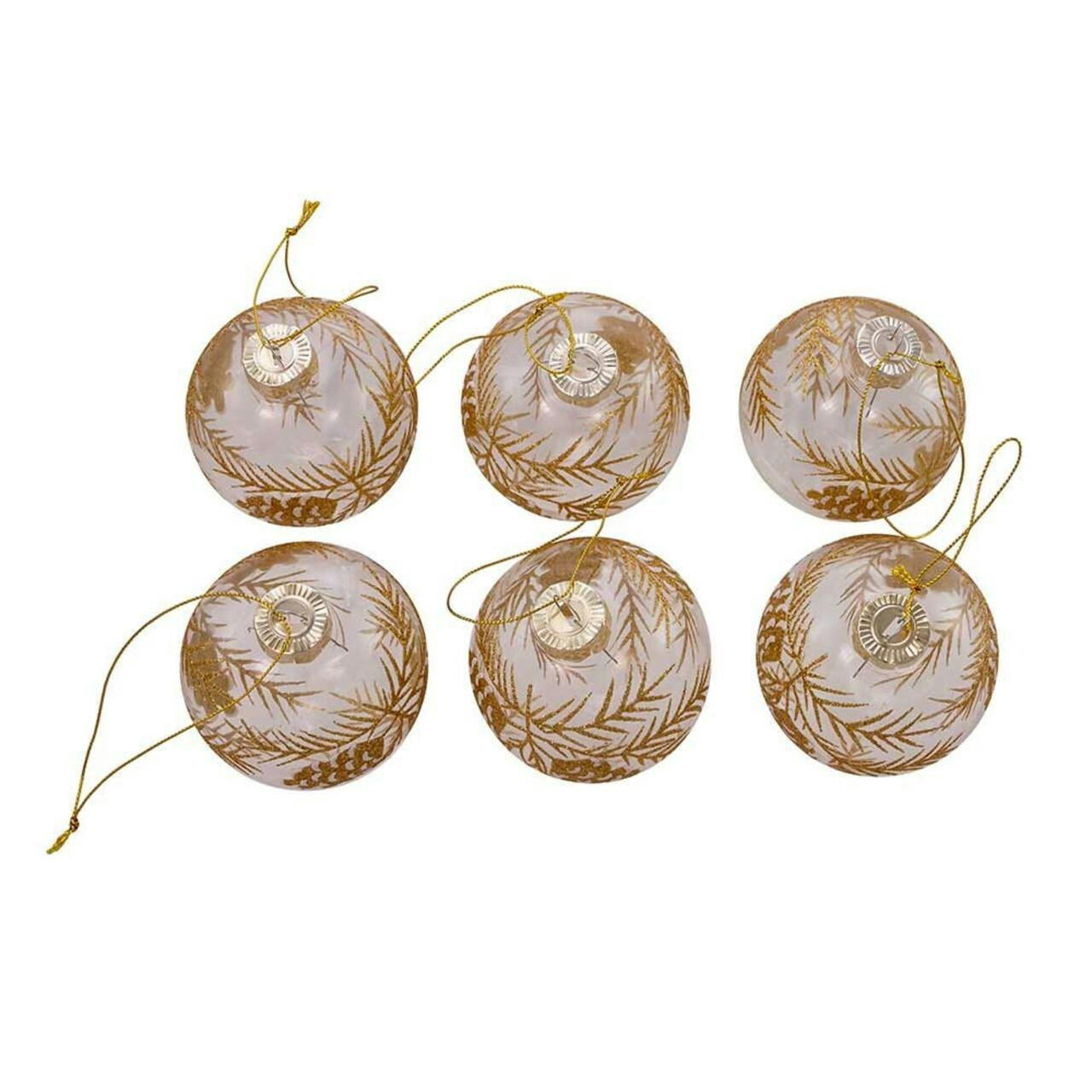 Kurt Adler 80MM Clear with Gold Pinecones Glass Ball Ornaments, 6-Piece Set